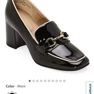 Liz Claiborne Black Patent Loafers with Gold Accent